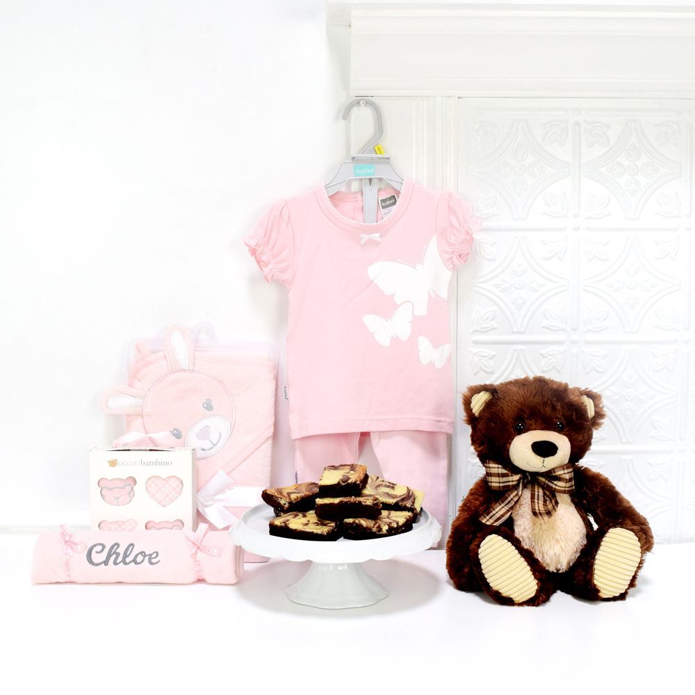 TEDDY & THE WEE GIRL GIFT BASKET, baby girl gift basket, welcome home baby gifts, new parent gifts
