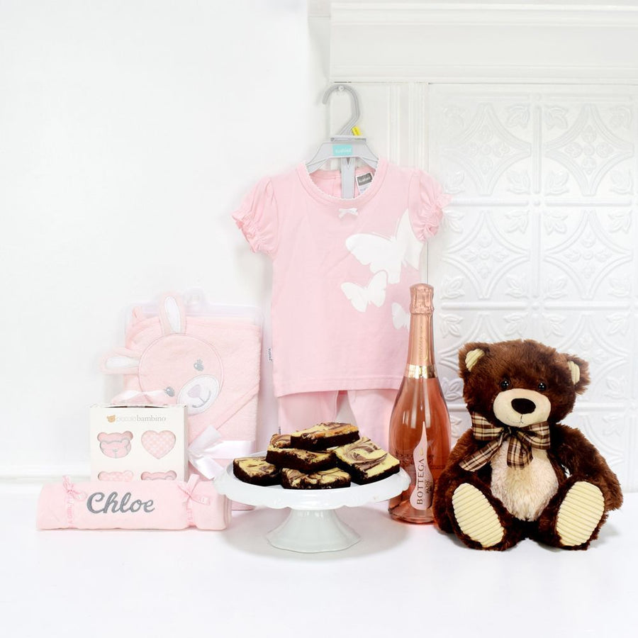 Celebrate Newborn Baby Girl Champagne Gift Basket