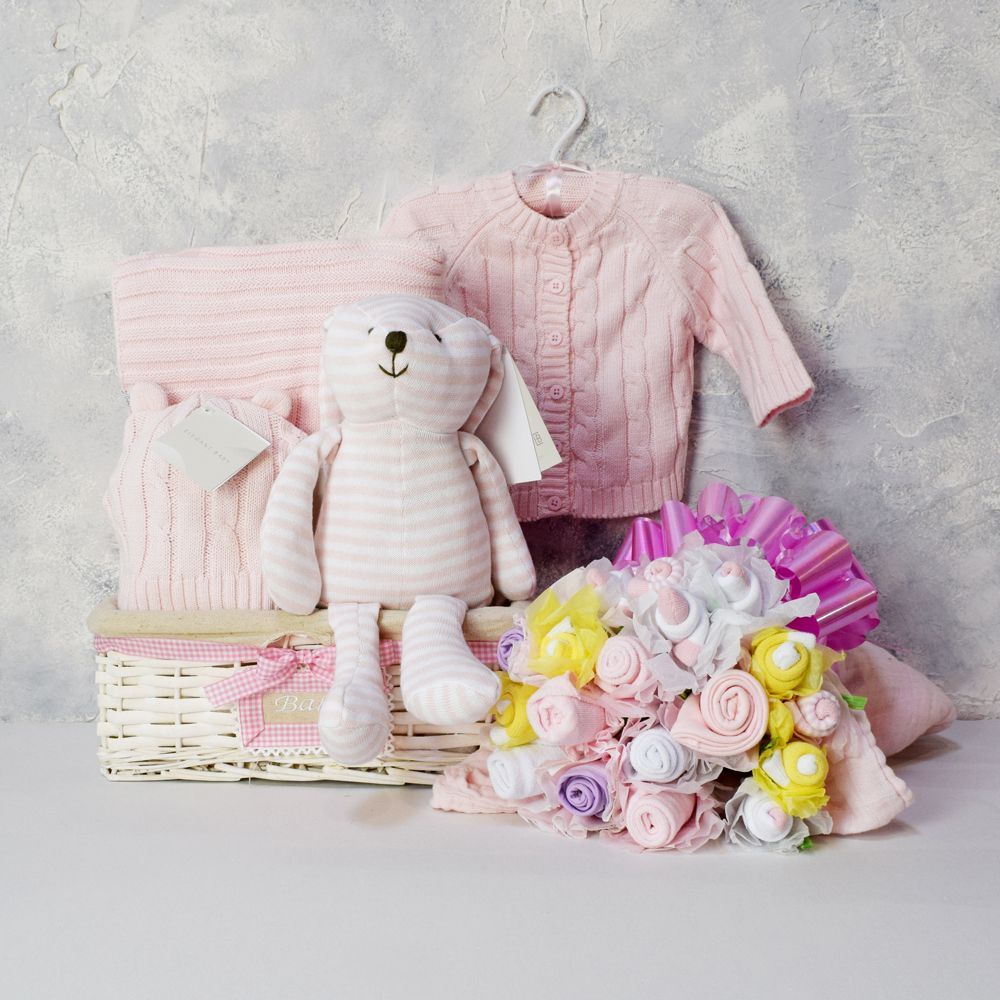 ELEGANT BABY & FLORAL GIFT SET FOR HER, baby girl gift hamper, newborns, new parents
