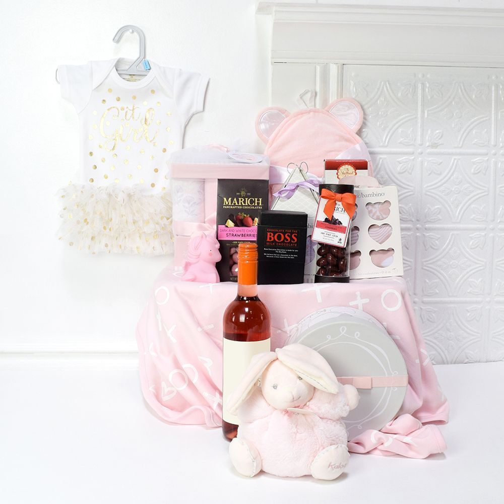 Pamper Mommy &amp; Daughter Gift Set, baby gift baskets, baby boy, baby gift, new parent, baby, champagne
