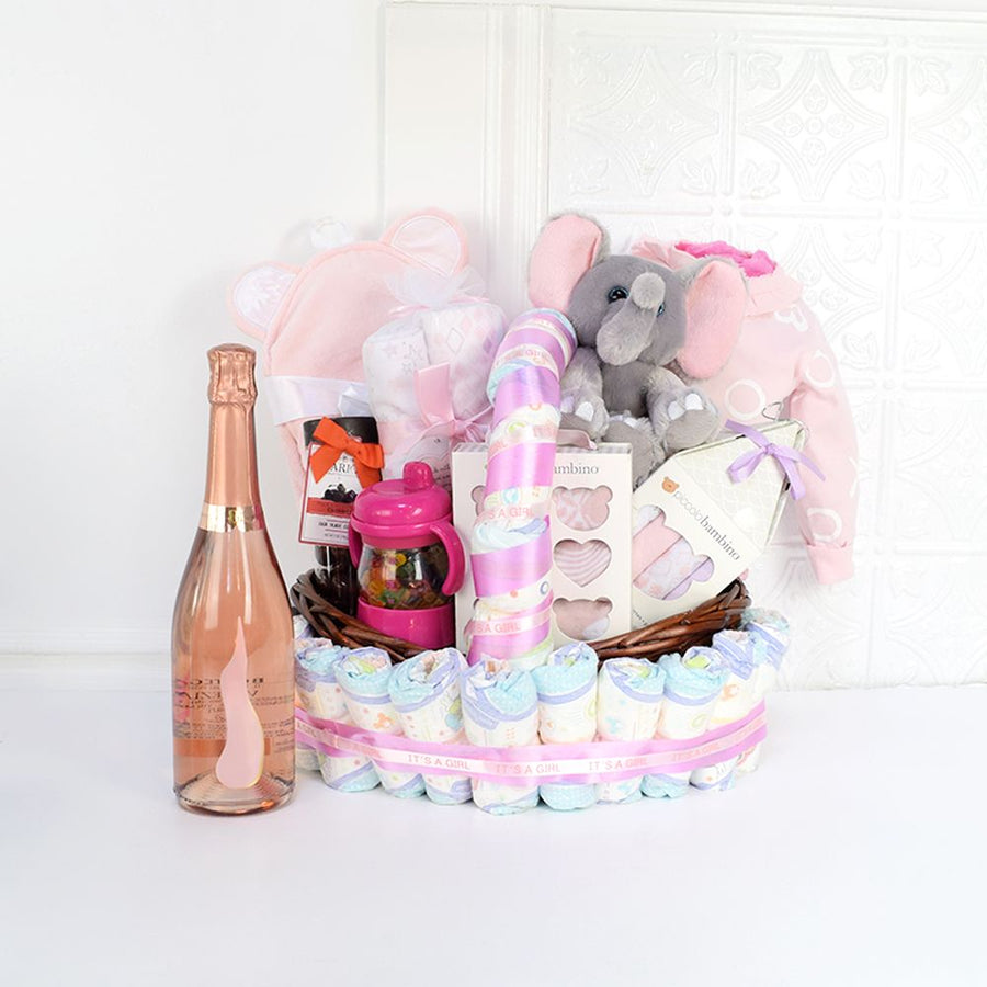 Pink Champagne Baby Girl Gift Basket