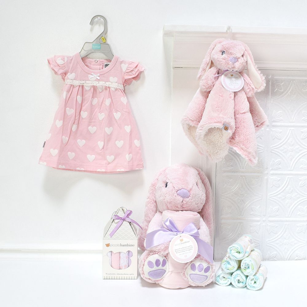 Pink Bunny Gift Basket, baby gift baskets, baby boy, baby gift, new parent, baby